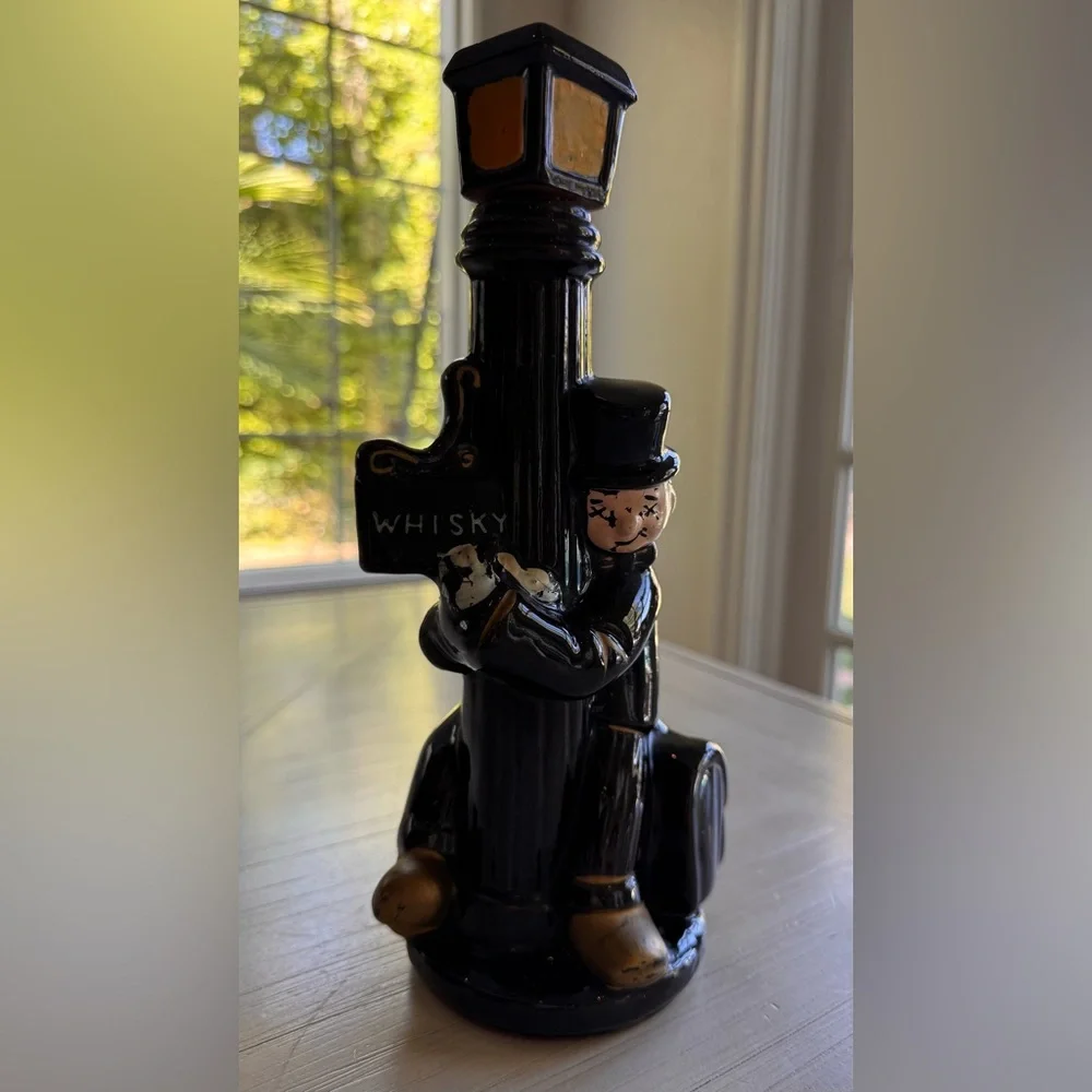 Vintage 1950s “Drunk Sleeping on Whiskey Streetpost” Redware Whiskey Decanter